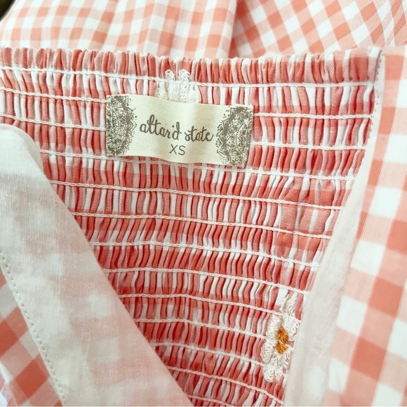 Altar'd State Short Dress Women's Size XS Pink White Daisy GIngham Puff Sleeves - Picture 6 of 6